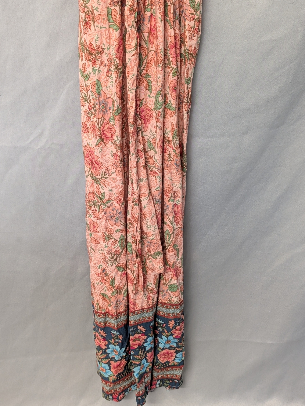 Bohemian Peach Floral Wrap And Tie Maxi Dress with Contrasting Border Size L - Picture 14 of 16